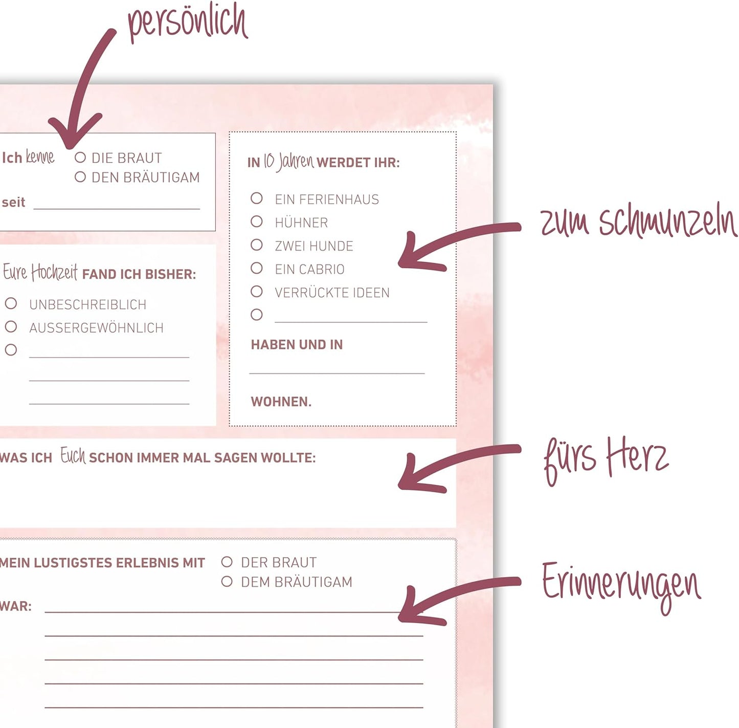 MILINDO Karten Hochzeitsgeschenk Zeitkapsel - Geschenk für Brautpaar – Erinnerungskarten – Gold – Rosa - Neutral