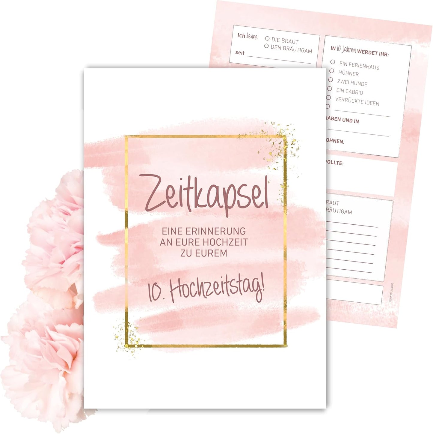 MILINDO Karten Hochzeitsgeschenk Zeitkapsel - Geschenk für Brautpaar – Erinnerungskarten – Gold – Rosa - Neutral