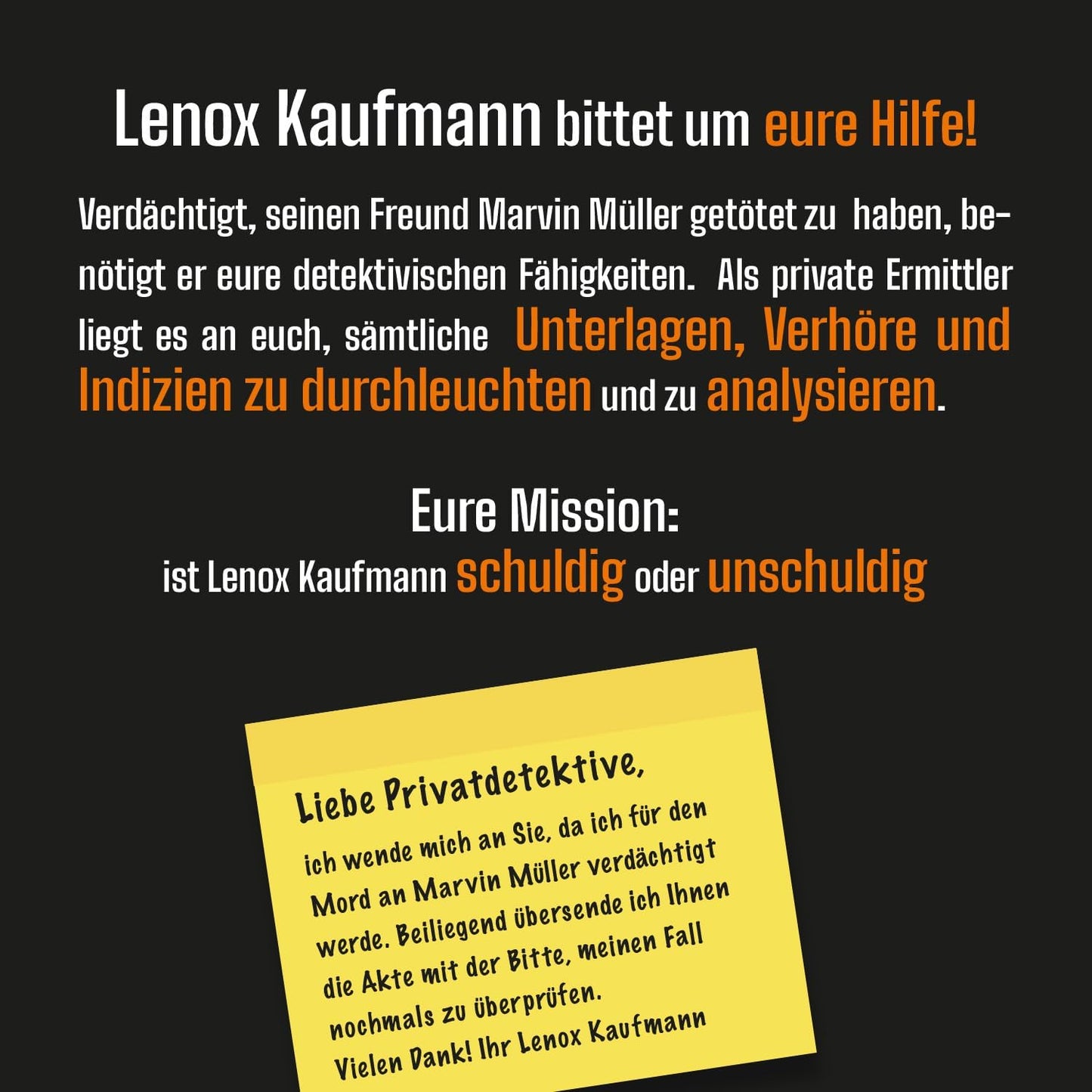 (Un) Schuldig!? – Krimispiel: Fall14875 Lenox Kaufmann