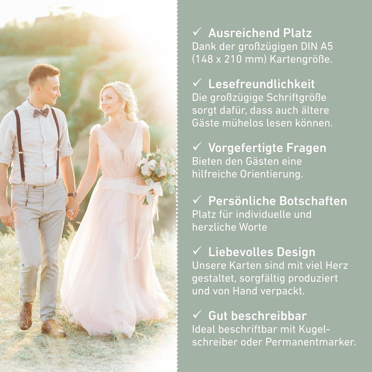 Karten Hochzeitsgeschenk/Überraschung Zeitkapsel - Geschenk für Brautpaar – Erinnerungskarten – Eukalyptus – Boho Stil (50 Karten)