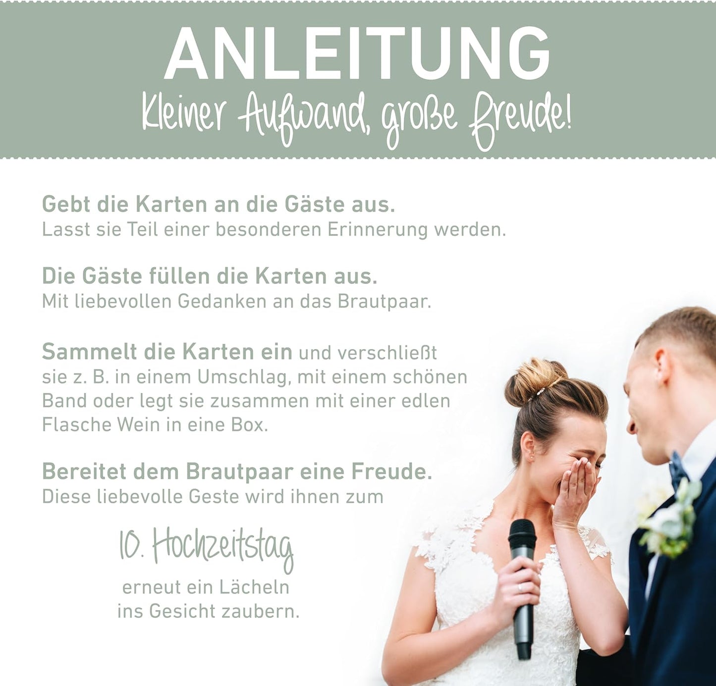 Karten Hochzeitsgeschenk/Überraschung Zeitkapsel - Geschenk für Brautpaar – Erinnerungskarten – Eukalyptus – Boho Stil (50 Karten)