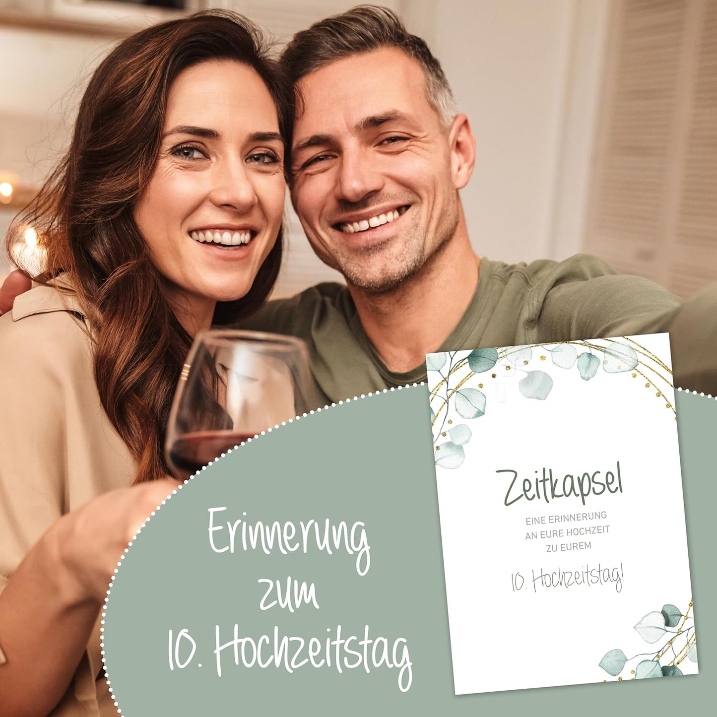Karten Hochzeitsgeschenk/Überraschung Zeitkapsel - Geschenk für Brautpaar – Erinnerungskarten – Eukalyptus – Boho Stil (50 Karten)