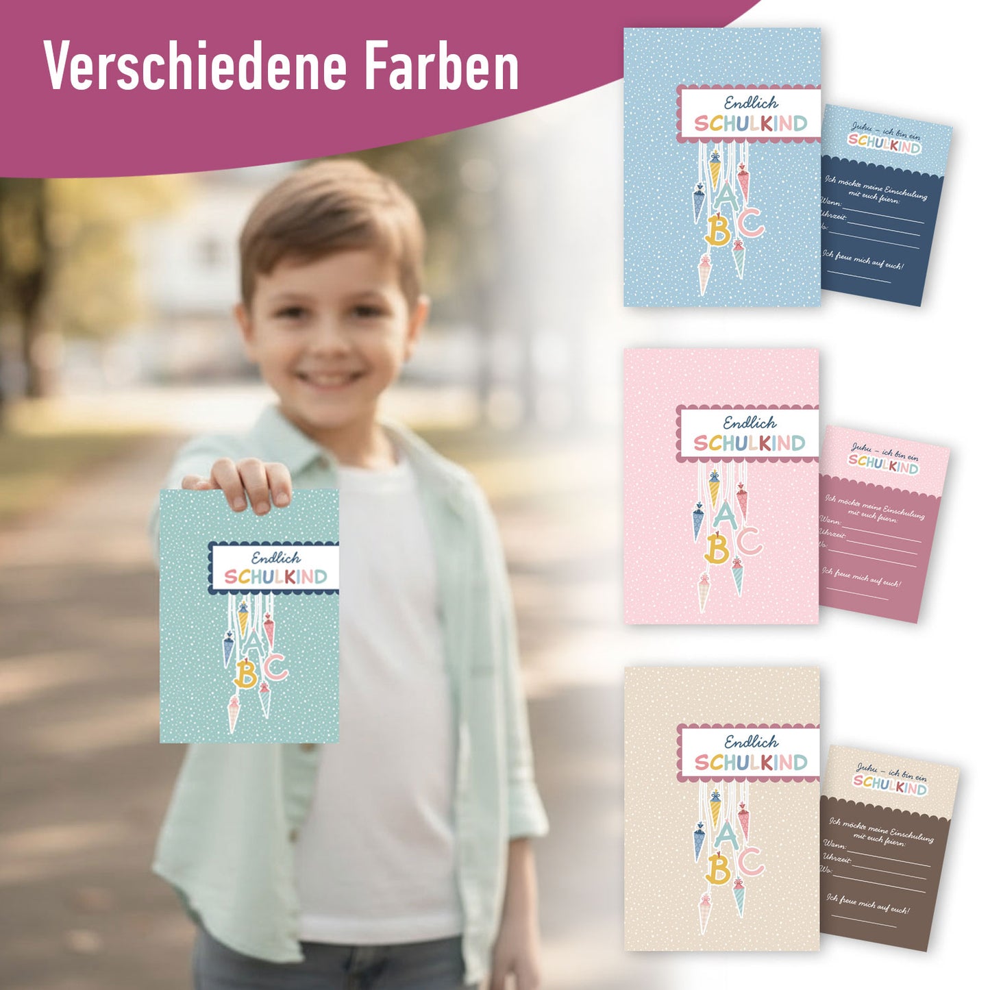 Einladungskarte zur Einschulung (Beige)