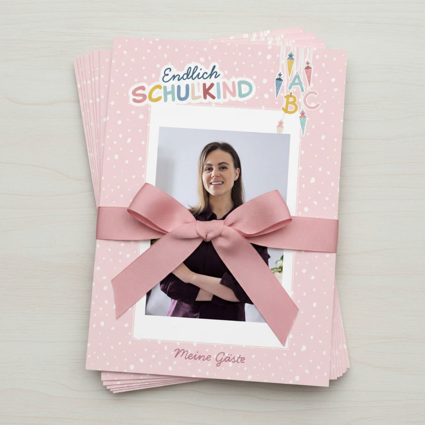 Süße Gästebuchkarten zur Einschulung in Rosa