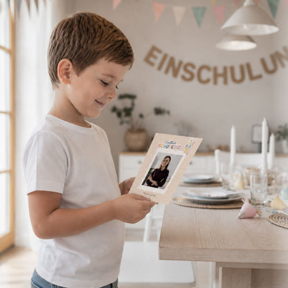 Süße Gästebuchkarten zur Einschulung in Beige