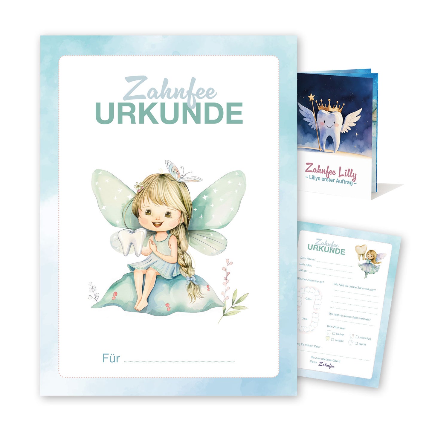 Zahnfee Urkunde Blau