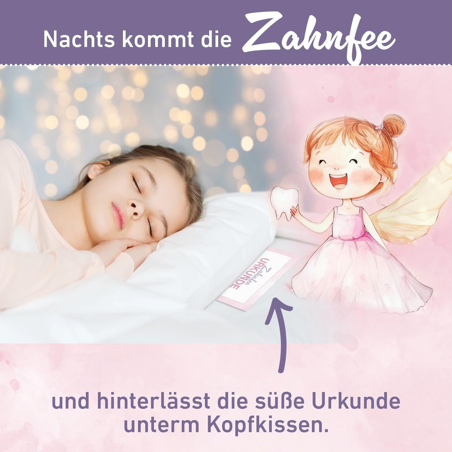 Zahnfee Urkunde in Rosa – mit Minibuch Geschichte von Zahnfee Lilly - Set 20 Stück
