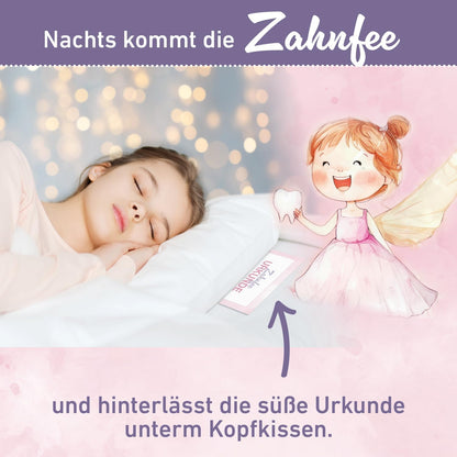 Zahnfee Urkunde in Rosa – mit Minibuch Geschichte von Zahnfee Lilly - Set 20 Stück