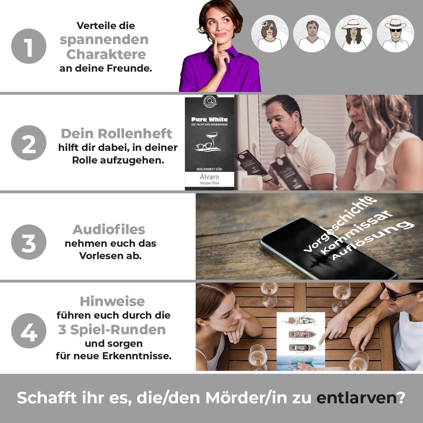 Krimidinner Pure White: die Yacht der Geheimnisse (4 Personen)