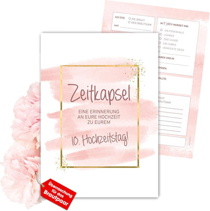 MILINDO Karten Hochzeitsgeschenk Zeitkapsel - Geschenk für Brautpaar – Erinnerungskarten – Gold – Rosa - Neutral