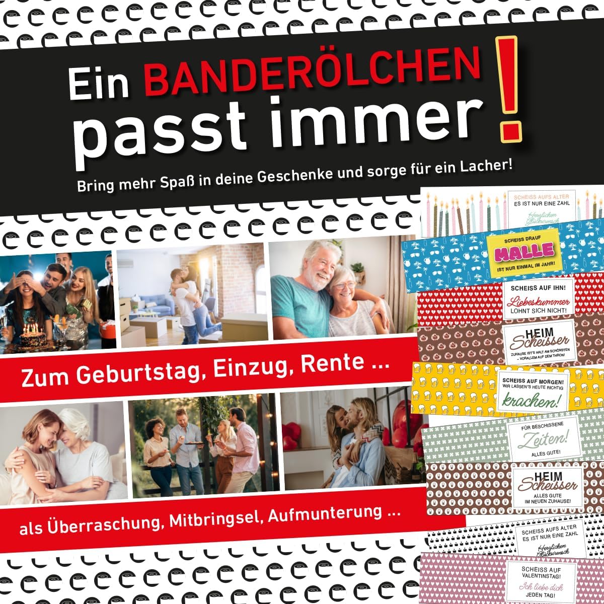 Klopapier-Banderölchen, Grußkarte Geburtstag (bunt)