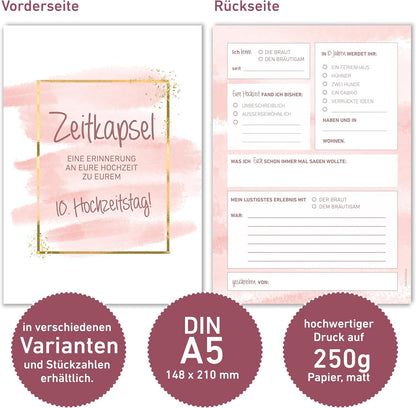 50 Karten Hochzeitsgeschenk Zeitkapsel - Rosa