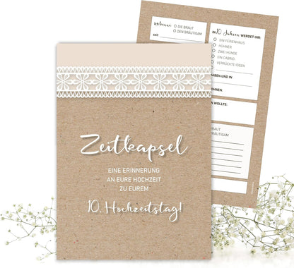 50 Karten Hochzeitsgeschenk Zeitkapsel - Geschenk für Brautpaar – Erinnerungskarten – Vintage – Kraftpapier-Optik