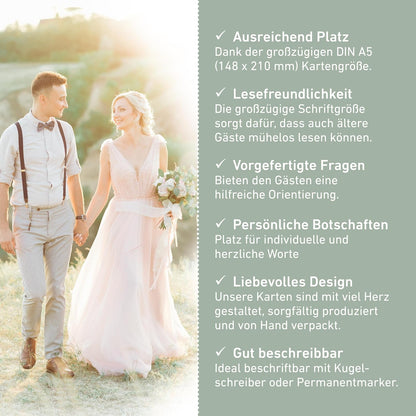 Karten Hochzeitsgeschenk/Überraschung Zeitkapsel - Geschenk für Brautpaar – Erinnerungskarten – Eukalyptus – Boho Stil (50 Karten)
