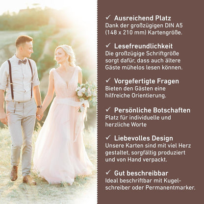 50 Karten Hochzeitsgeschenk Zeitkapsel - Geschenk für Brautpaar – Erinnerungskarten – Vintage – Kraftpapier-Optik