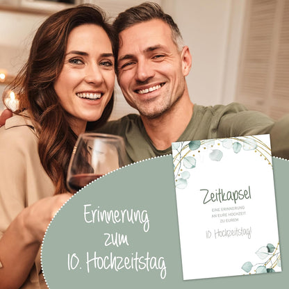 Karten Hochzeitsgeschenk/Überraschung Zeitkapsel - Geschenk für Brautpaar – Erinnerungskarten – Eukalyptus – Boho Stil (50 Karten)