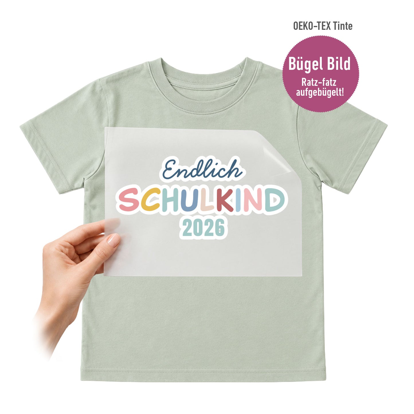 Bügelbild „Endlich Schulkind 2026“