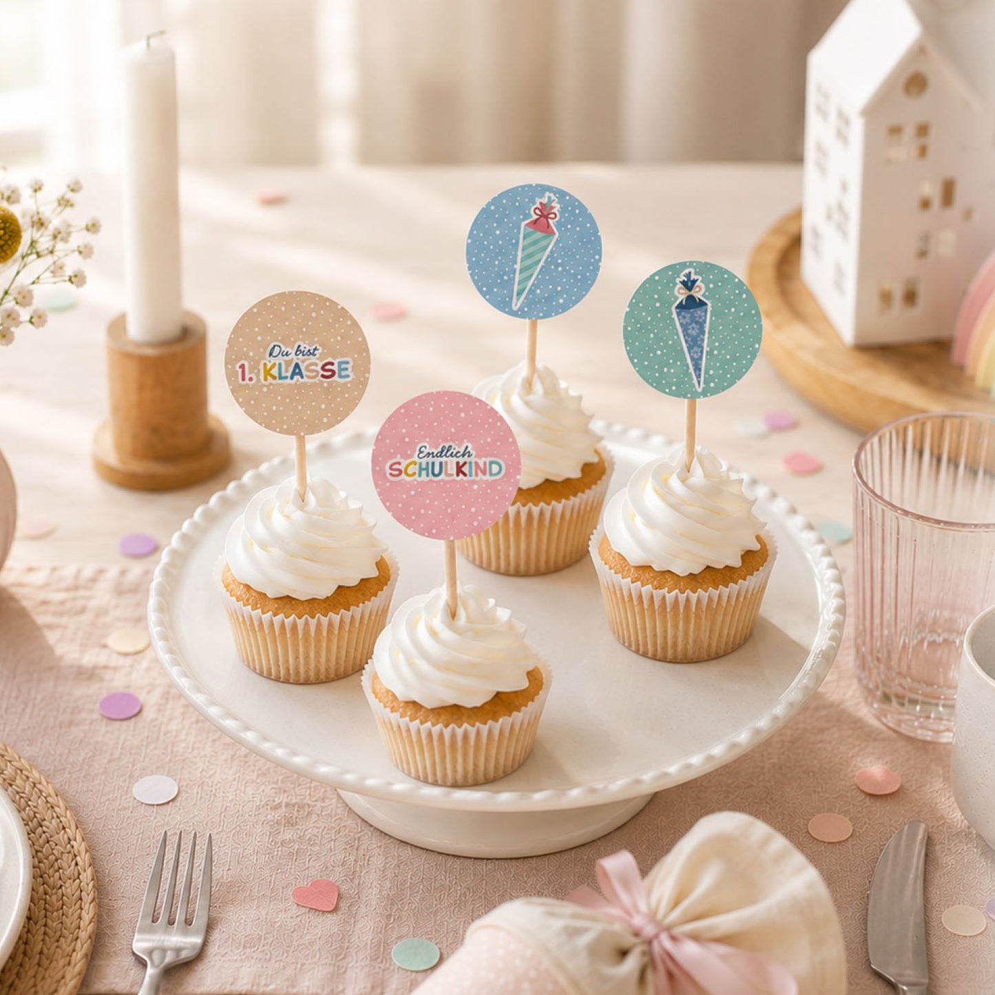 Muffin-Topper zur Einschulung – 12 DIY-Cupcake-Topper