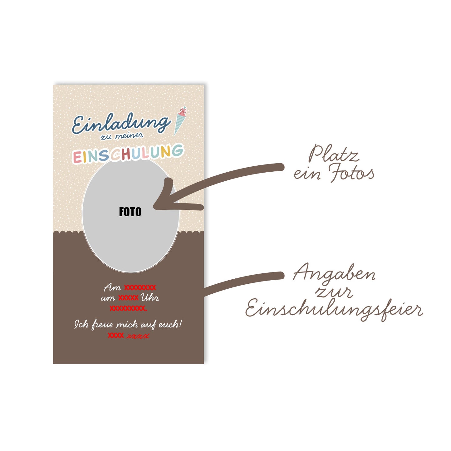 Personalisierte digitale Einladung zur Einschulung mit Foto | WhatsApp-Einladung | Schultüte & Zuckertüte
