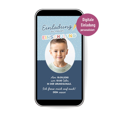 Personalisierte digitale Einladung zur Einschulung mit Foto | WhatsApp-Einladung | Schultüte & Zuckertüte