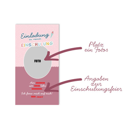 Personalisierte digitale Einladung zur Einschulung mit Foto | WhatsApp-Einladung | Schultüte & Zuckertüte