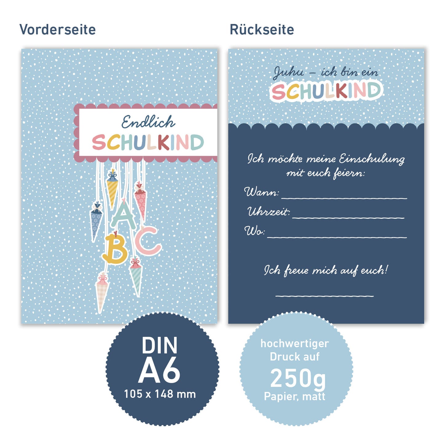Einladungskarte zur Einschulung (Blau)