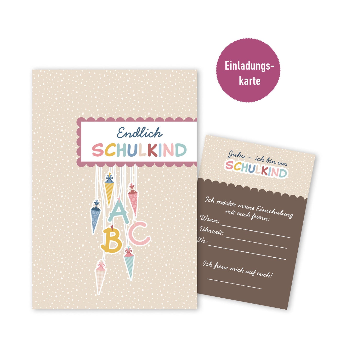 Einladungskarte zur Einschulung (Beige)