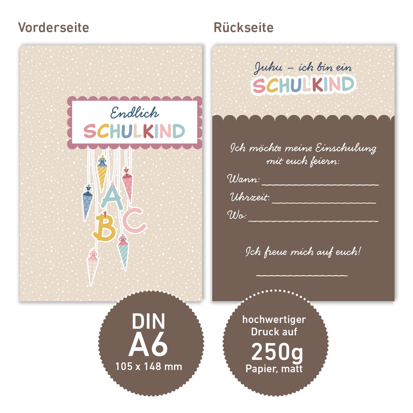 Einladungskarte zur Einschulung (Beige)