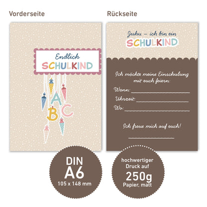 Einladungskarte zur Einschulung (Beige)