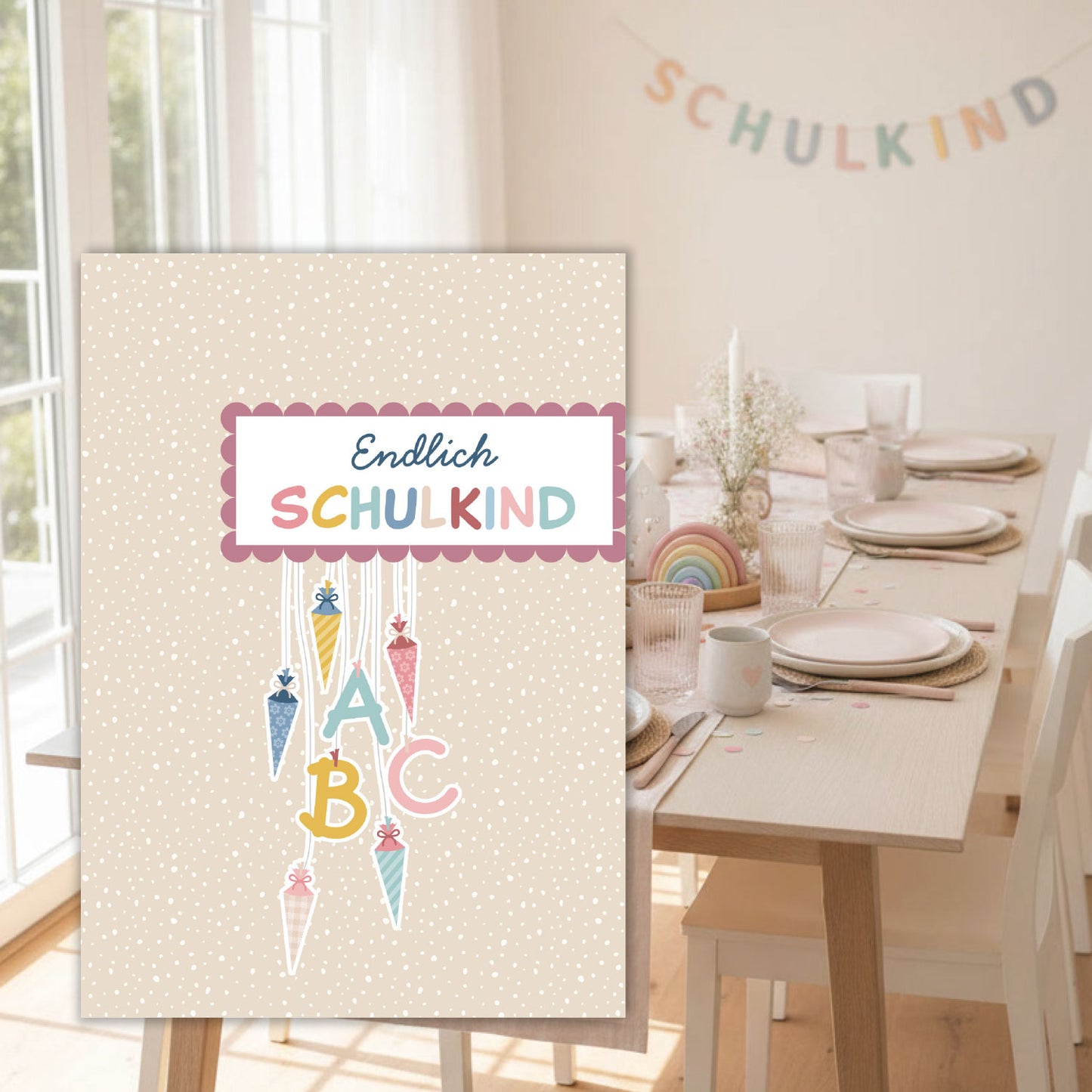 Einladungskarte zur Einschulung (Beige)