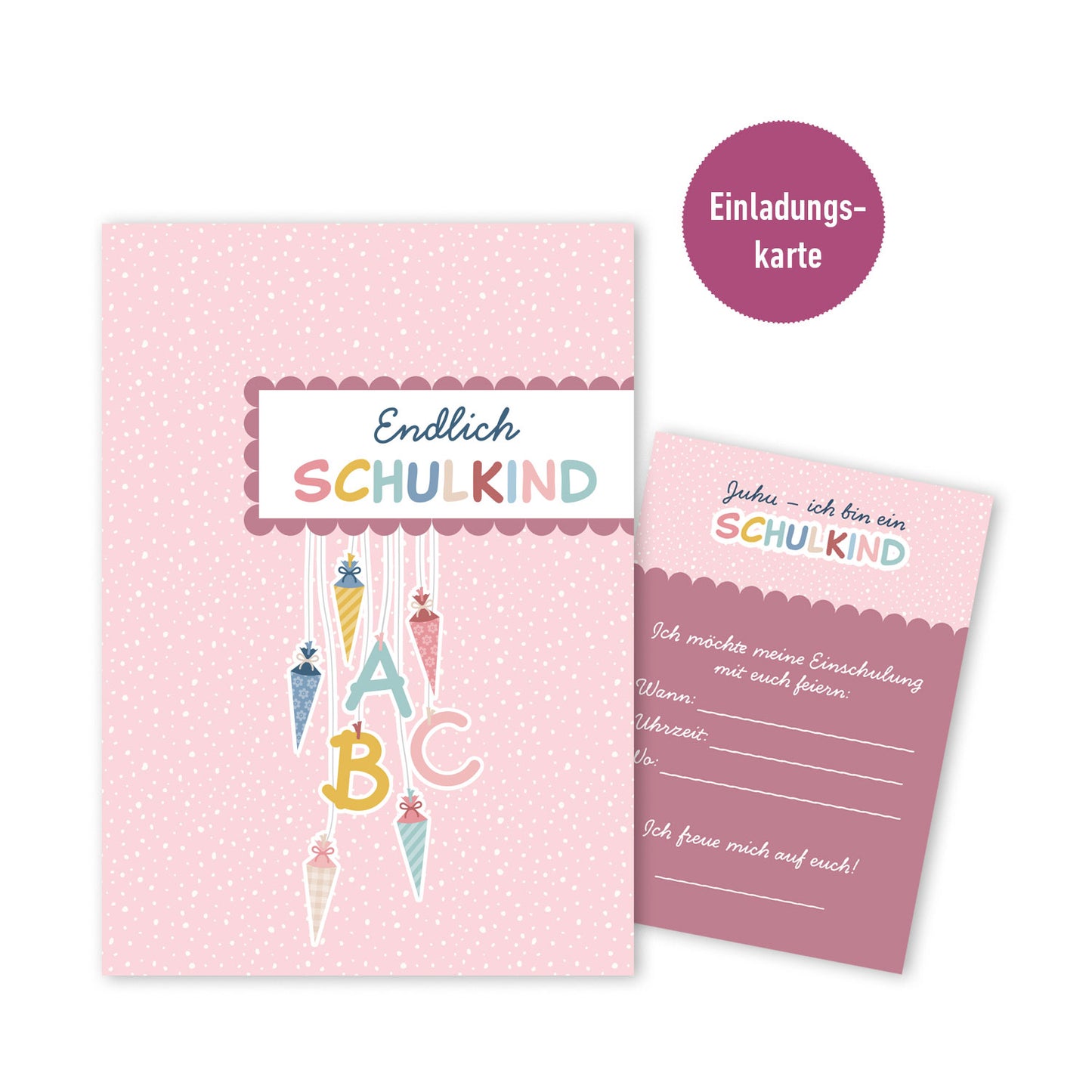 Einladungskarte zur Einschulung (Rosa)