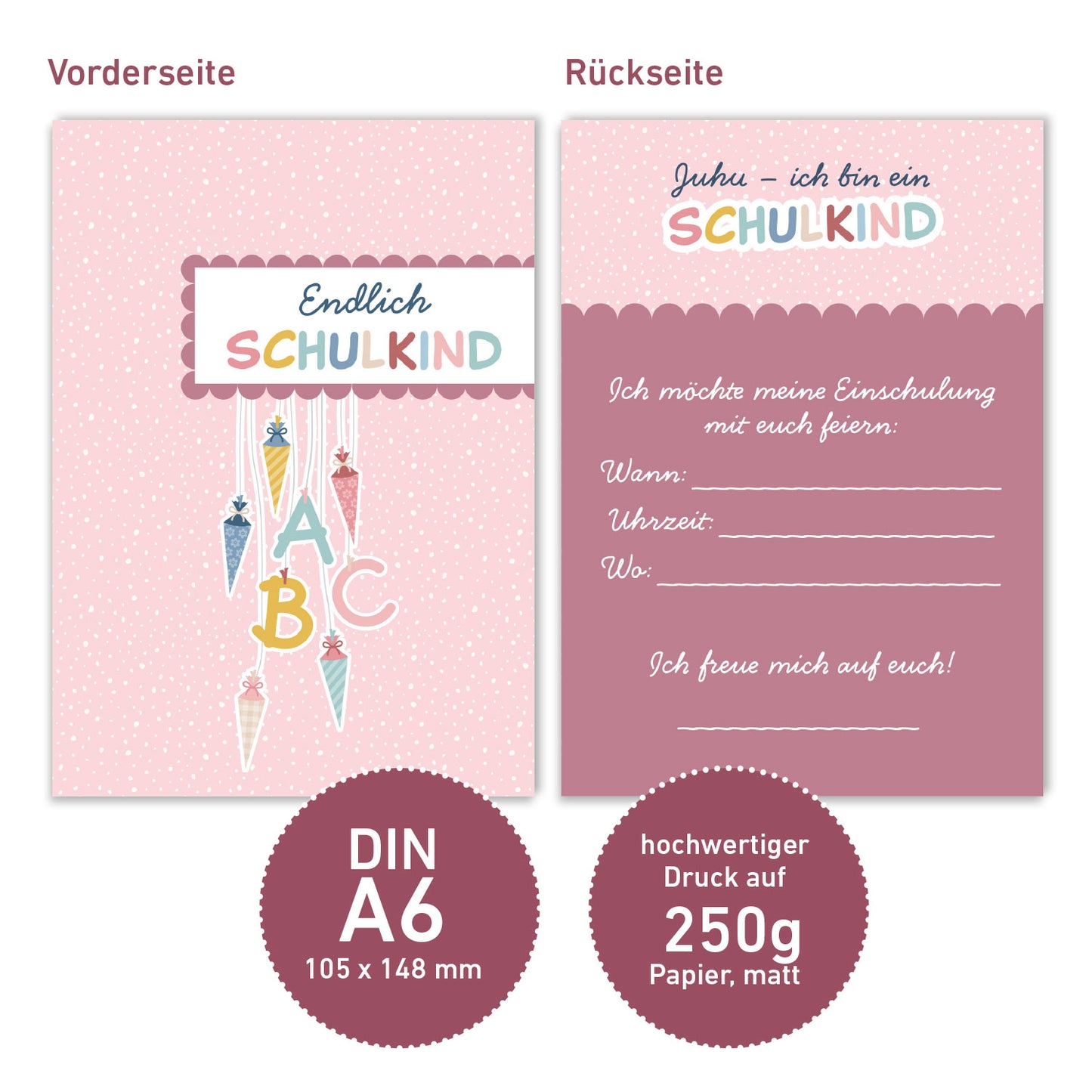 Einladungskarte zur Einschulung (Rosa)