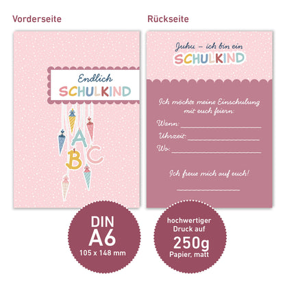 Einladungskarte zur Einschulung (Rosa)