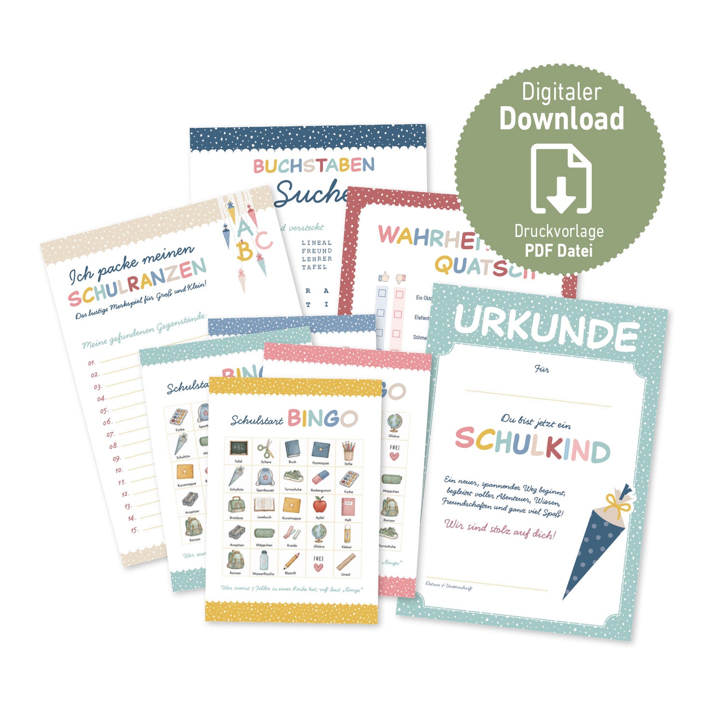 Spiele zur Einschulung – 5 lustige Spiele & Erinnerungen als digitaler Download
