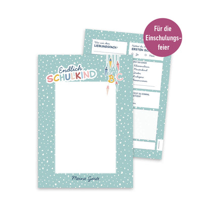 Süße Gästebuchkarten zur Einschulung in Beige Mint