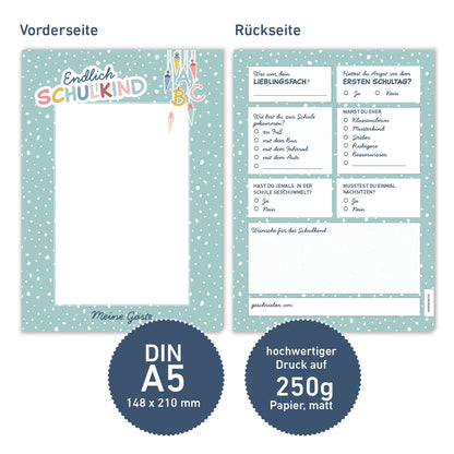 Süße Gästebuchkarten zur Einschulung in Beige Mint