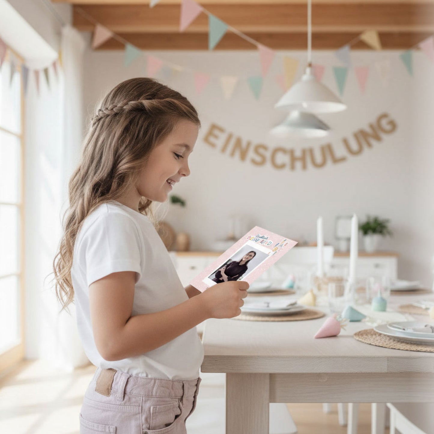 Süße Gästebuchkarten zur Einschulung in Rosa