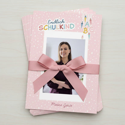 Süße Gästebuchkarten zur Einschulung in Rosa