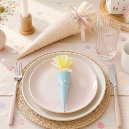 DIY Mini-Schultüte „Schön, dass du da bist“ Druckvorlage zum Download (Blau)