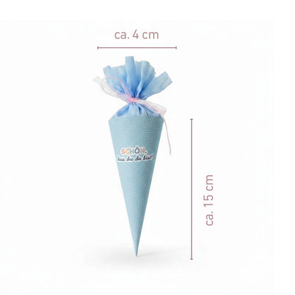 DIY Mini-Schultüte „Schön, dass du da bist“ Druckvorlage zum Download (Blau)