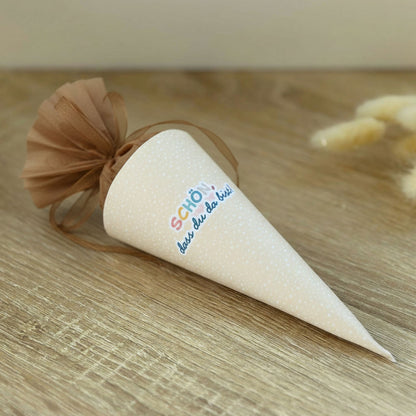 DIY Mini-Schultüte „Schön, dass du da bist“ Druckvorlage zum Download (Beige)