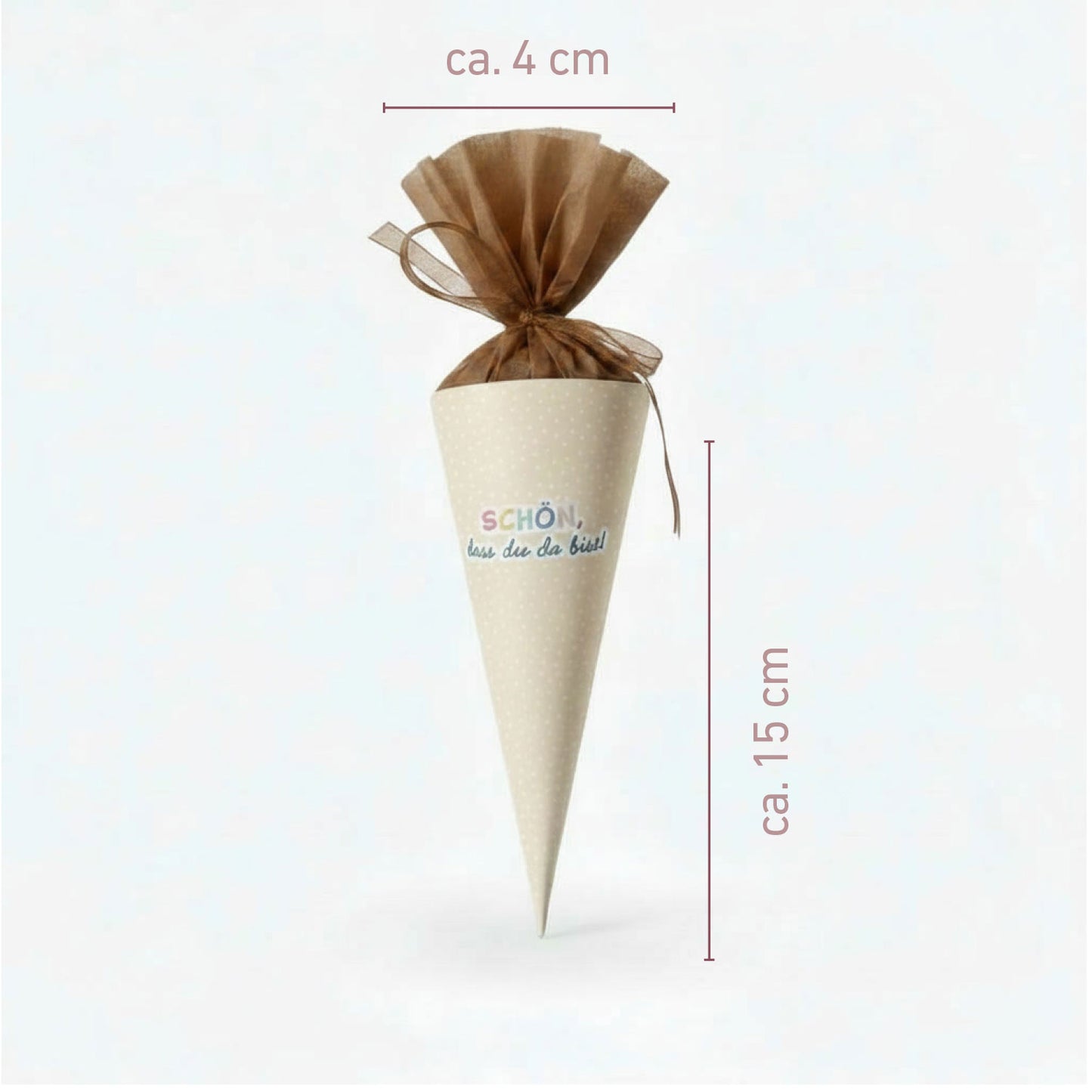 DIY Mini-Schultüte „Schön, dass du da bist“ Druckvorlage zum Download (Beige)