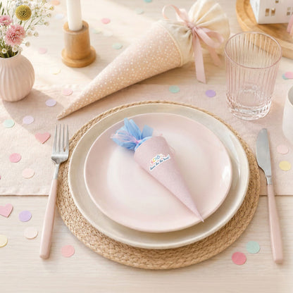 DIY Mini-Schultüte „Schön, dass du da bist“ Druckvorlage zum Download (Rosa)