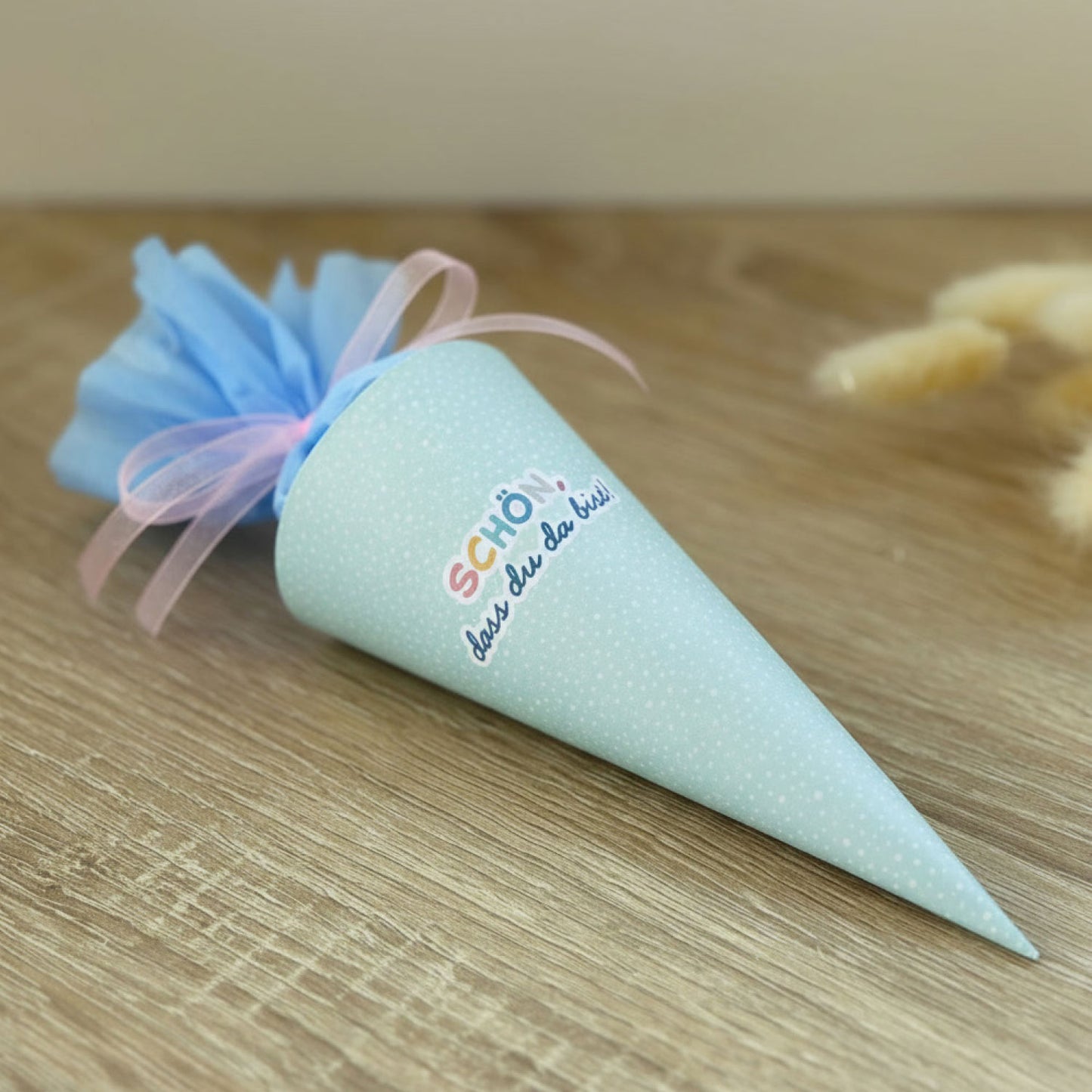 DIY Mini-Schultüte „Schön, dass du da bist“ Druckvorlage zum Download (Mint)