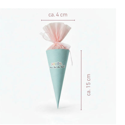 DIY Mini-Schultüte „Schön, dass du da bist“ Druckvorlage zum Download (Mint)