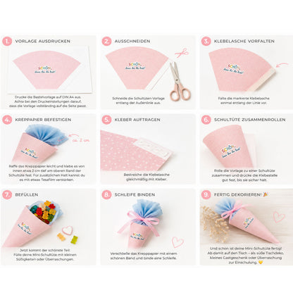 DIY Mini-Schultüte „Schön, dass du da bist“ Druckvorlage zum Download (Beige)