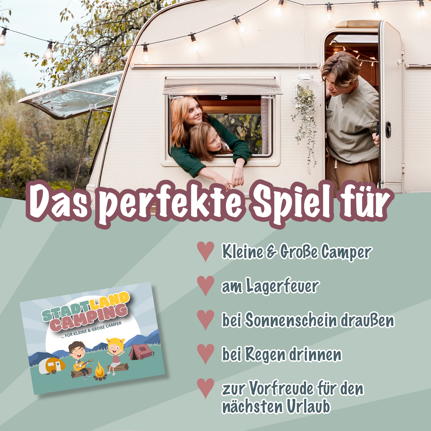 Stadt Land Camping Spiel – Campingspiel – Familienspiel – Urlaubsspiel – für große und kleine Camper ab 9 Jahren – Stadt Land Fluss